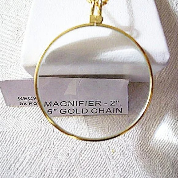 Magnifying Glass Necklace Gold Tone Vintage 5x Power - Picture 5 of 7